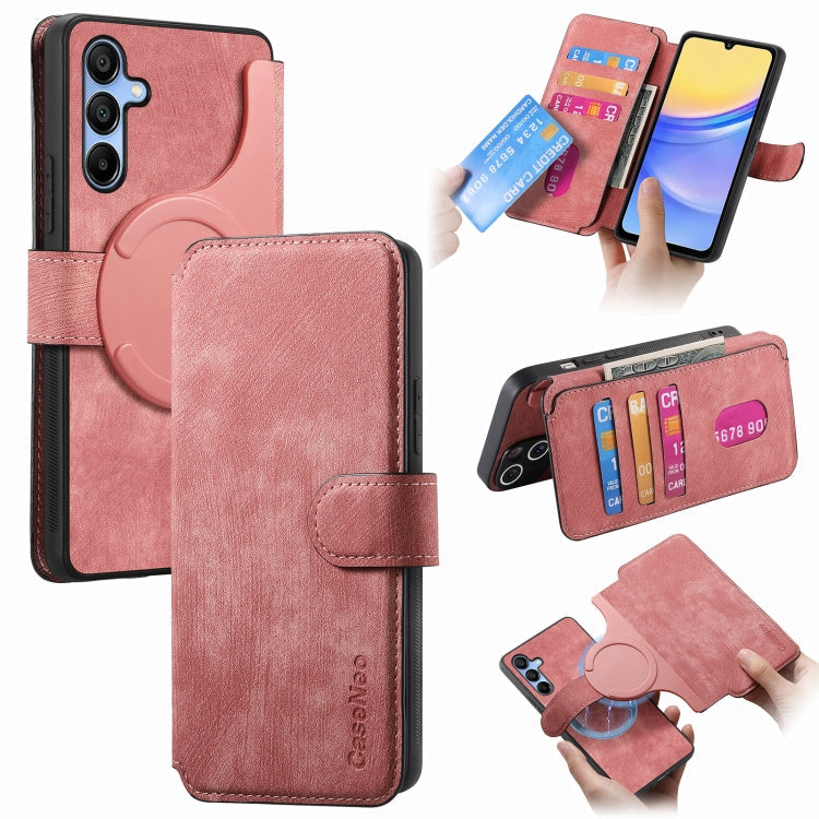 For Samsung Galaxy A15 5G CaseNeo MagSafe RFID Anti-theft Retro Leather Phone Case(Pink)