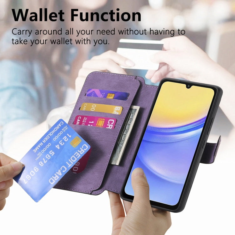 For Samsung Galaxy A15 5G CaseNeo MagSafe RFID Anti-theft Retro Leather Phone Case(Purple)