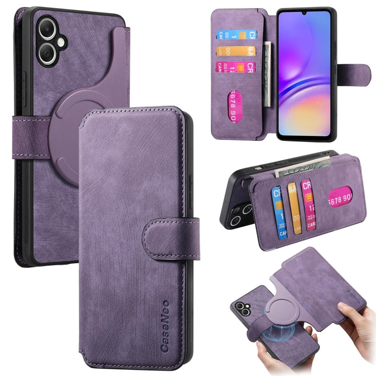 For Samsung Galaxy A05 CaseNeo MagSafe RFID Anti-theft Retro Leather Phone Case(Purple)