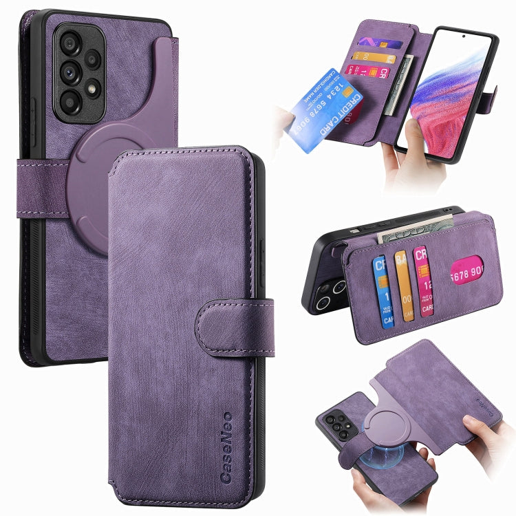 For Samsung Galaxy A53 5G CaseNeo MagSafe RFID Anti-theft Retro Leather Phone Case(Purple)