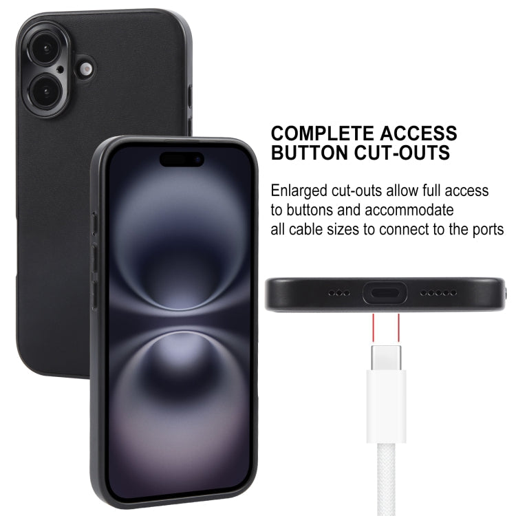 For iPhone 16 GEBEI Plain Leather TPU Hybrid PU Phone Case(Black)