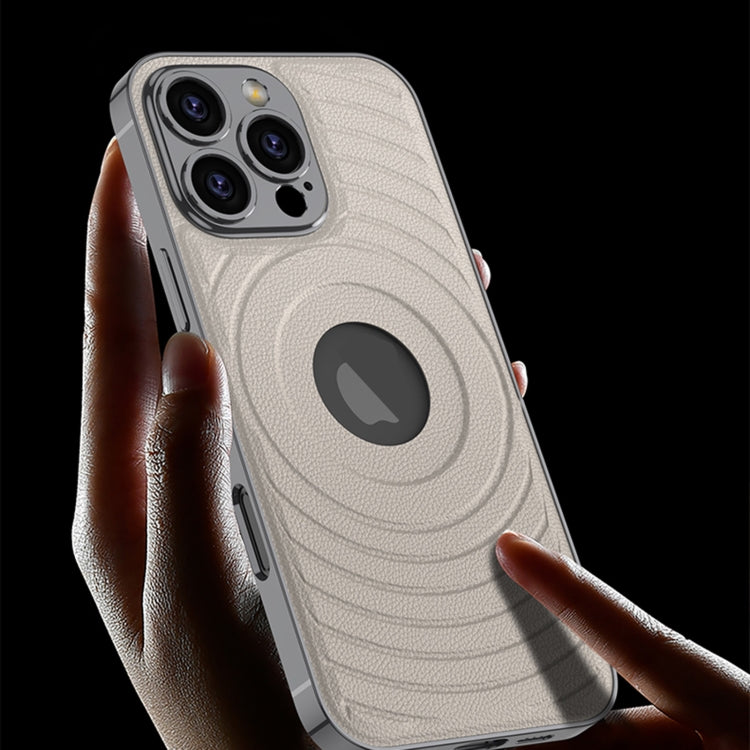 For iPhone 16 Pro GKK Plating Leather Wave MagSafe Phone Case(Grey)