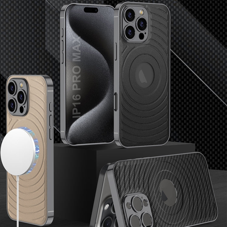 For iPhone 16 Pro Max GKK Plating Leather Wave MagSafe Phone Case(Grey)