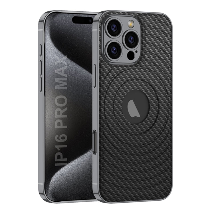 For iPhone 16 Pro Max GKK Plating Leather Wave MagSafe Phone Case(Carbon Fiber)
