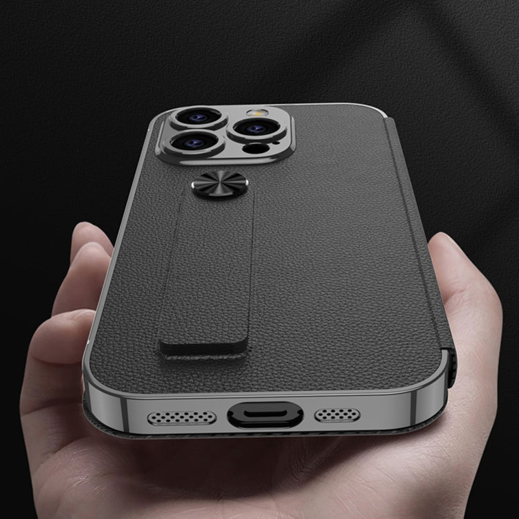 For iPhone 16 Pro GKK Plating Phantom Flip Leather MagSafe Phone Case(Titanium Gray)