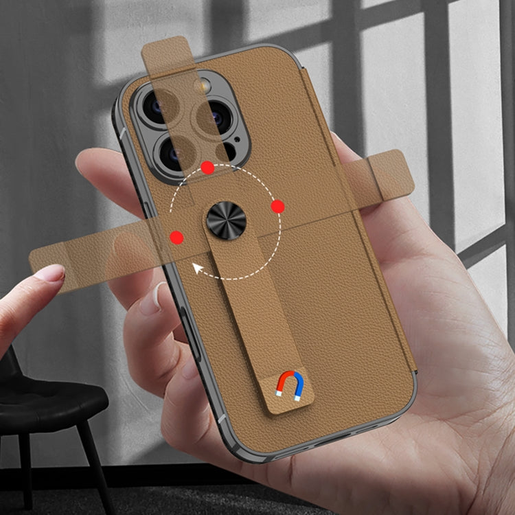 For iPhone 16 Pro GKK Plating Phantom Flip Leather MagSafe Phone Case(Brown)