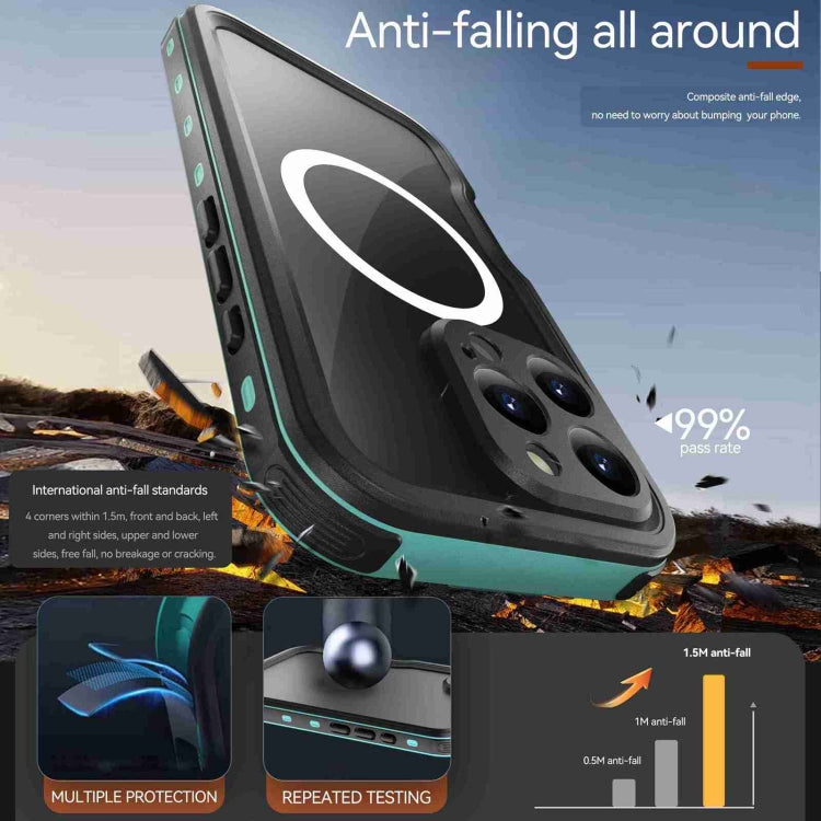 For iPhone 16 Pro Max RedPepper IP68 Waterproof Triple-proof MagSafe Phone Case(Black Blue)
