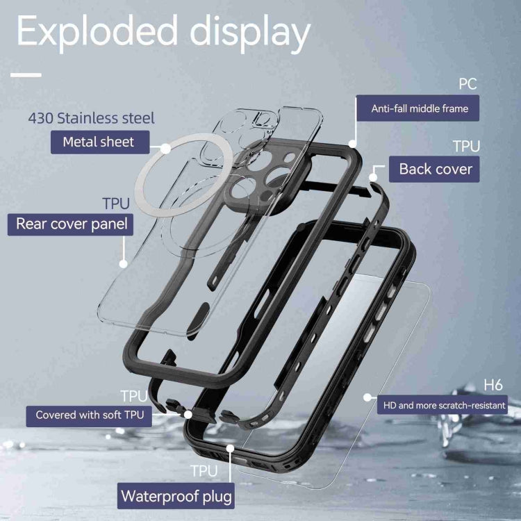 For iPhone 16 Pro Max RedPepper IP68 Waterproof Triple-proof MagSafe Phone Case(Black)