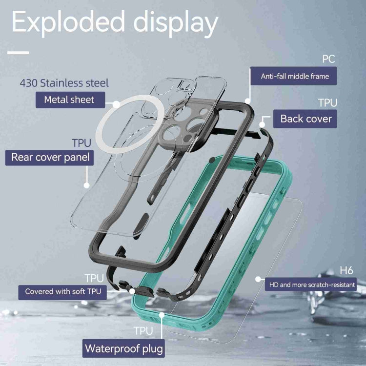 For iPhone 16 Pro RedPepper IP68 Waterproof Triple-proof MagSafe Phone Case(Black Blue)