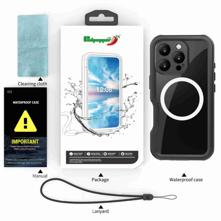 For iPhone 16 Pro RedPepper IP68 Waterproof Triple-proof MagSafe Phone Case(Black)