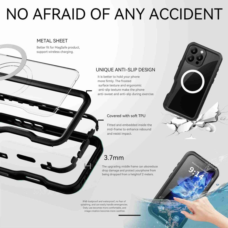 For iPhone 16 Pro RedPepper IP68 Waterproof Triple-proof MagSafe Phone Case(Black)