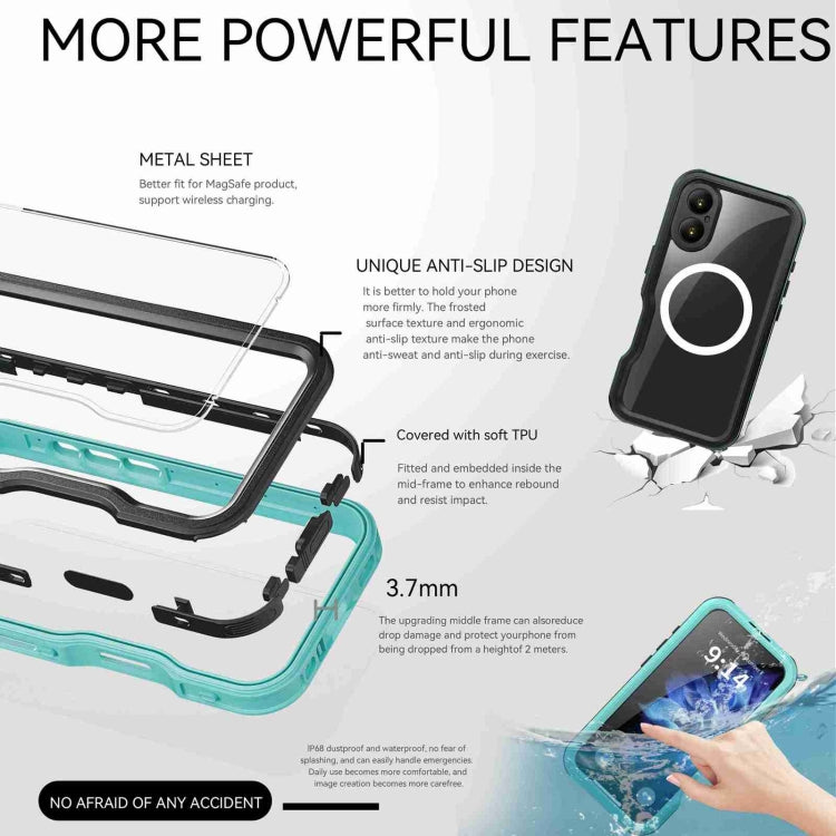 For iPhone 16 Plus RedPepper IP68 Waterproof Triple-proof MagSafe Phone Case(Black Blue)