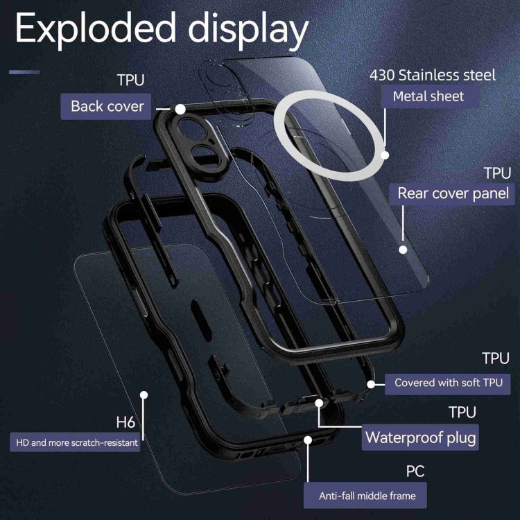 For iPhone 16 Plus RedPepper IP68 Waterproof Triple-proof MagSafe Phone Case(Black)