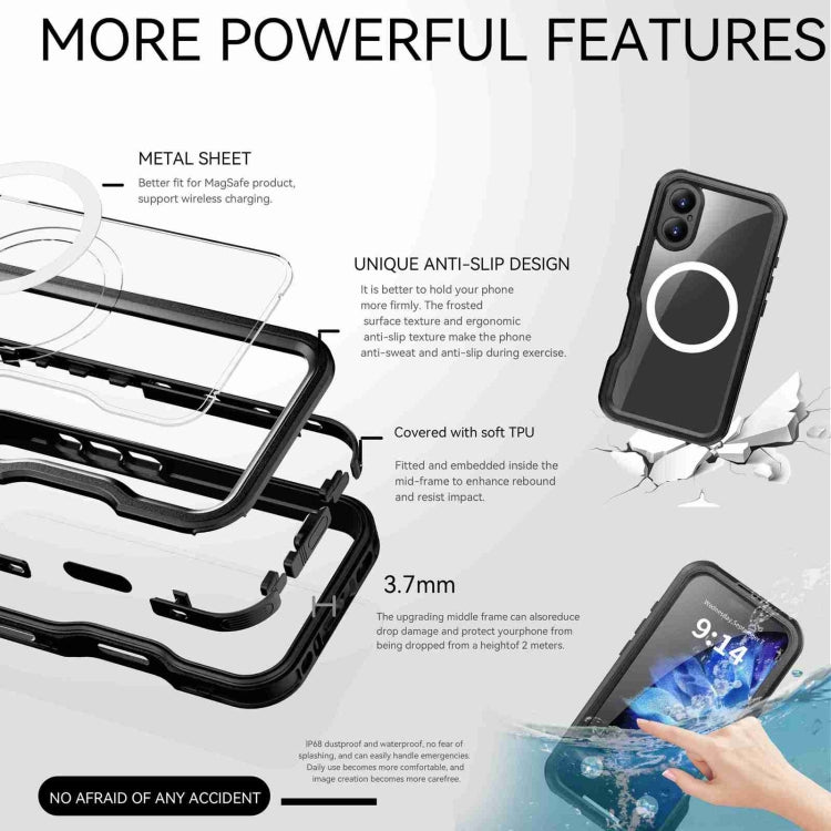 For iPhone 16 RedPepper IP68 Waterproof Triple-proof MagSafe Phone Case(Black)