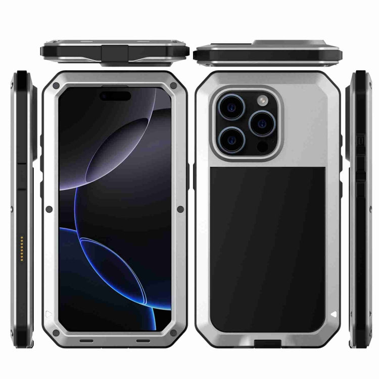 For iPhone 16 Pro RedPepper Triple-proof Metal Phone Case(Silver)
