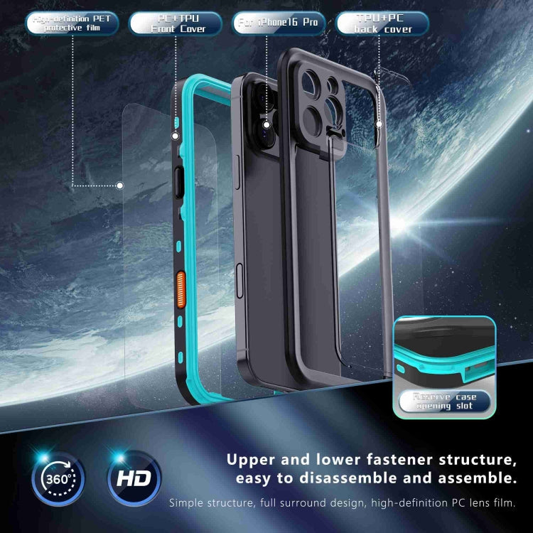 For iPhone 16 Pro Max RedPepper Transparent Dot IP68 Waterproof Triple-proof Phone Case(Black Blue)