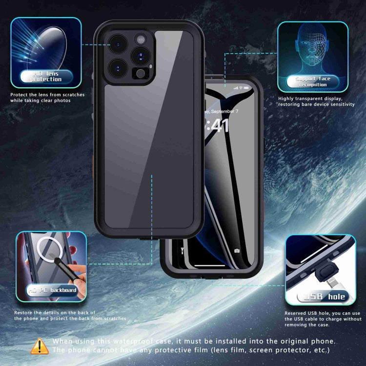 For iPhone 16 Pro Max RedPepper Transparent Dot IP68 Waterproof Triple-proof Phone Case(Black Dark Grey)