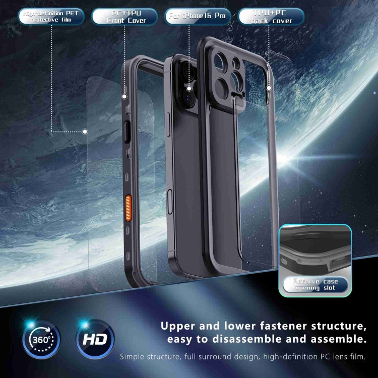 For iPhone 16 Pro Max RedPepper Transparent Dot IP68 Waterproof Triple-proof Phone Case(Black Dark Grey)