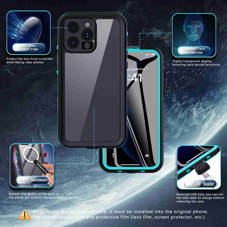 For iPhone 16 Pro RedPepper Transparent Dot IP68 Waterproof Triple-proof Phone Case(Black Blue)