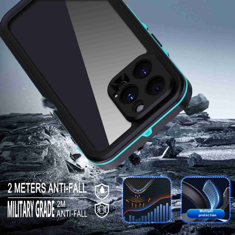 For iPhone 16 Pro RedPepper Transparent Dot IP68 Waterproof Triple-proof Phone Case(Black Blue)