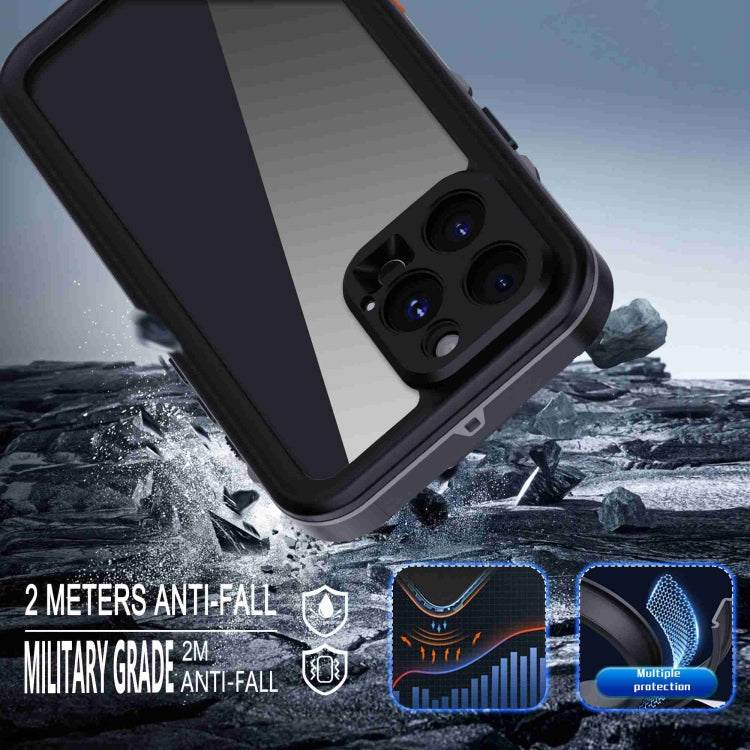 For iPhone 16 Pro RedPepper Transparent Dot IP68 Waterproof Triple-proof Phone Case(Black Dark Grey)