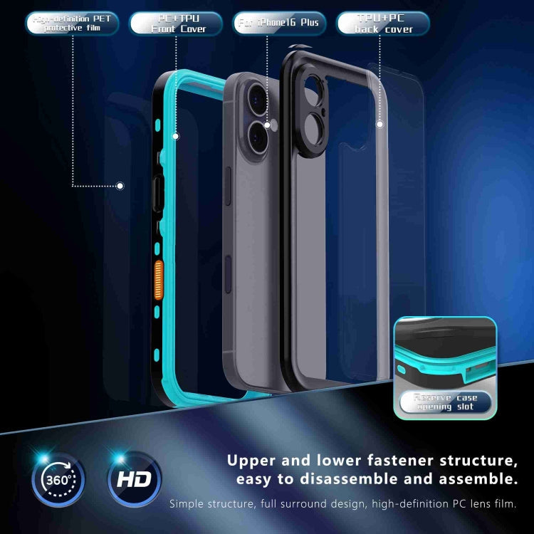 For iPhone 16 Plus RedPepper Transparent Dot IP68 Waterproof Triple-proof Phone Case(Black Blue)