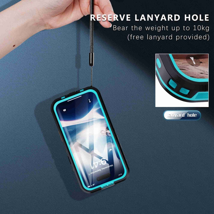 For iPhone 16 Plus RedPepper Transparent Dot IP68 Waterproof Triple-proof Phone Case(Black Blue)