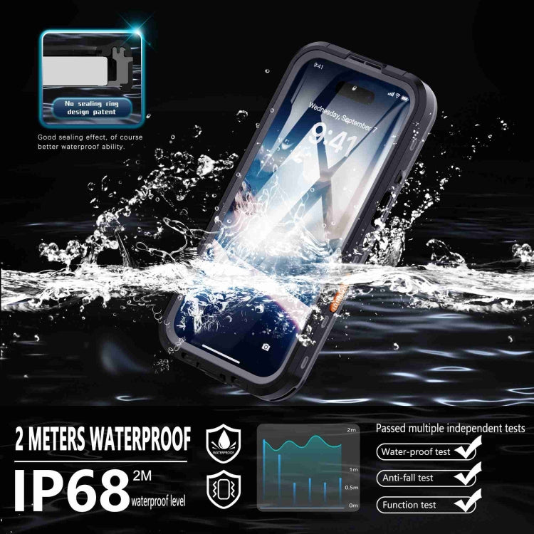 For iPhone 16 RedPepper Transparent Dot IP68 Waterproof Triple-proof Phone Case(Black Dark Grey)