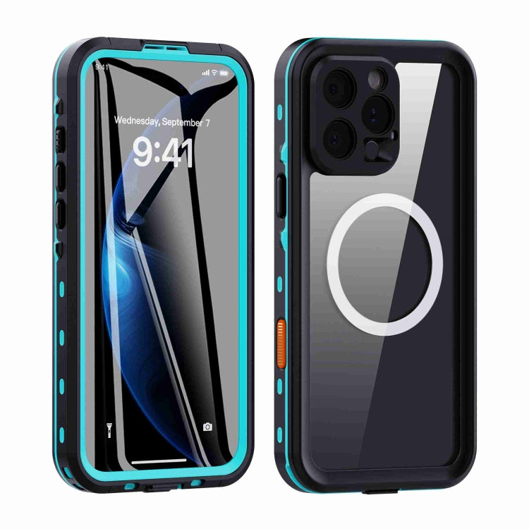For iPhone 16 Pro Max RedPepper Transparent Dot IP68 Waterproof Triple-proof MagSafe Phone Case(Black Blue)