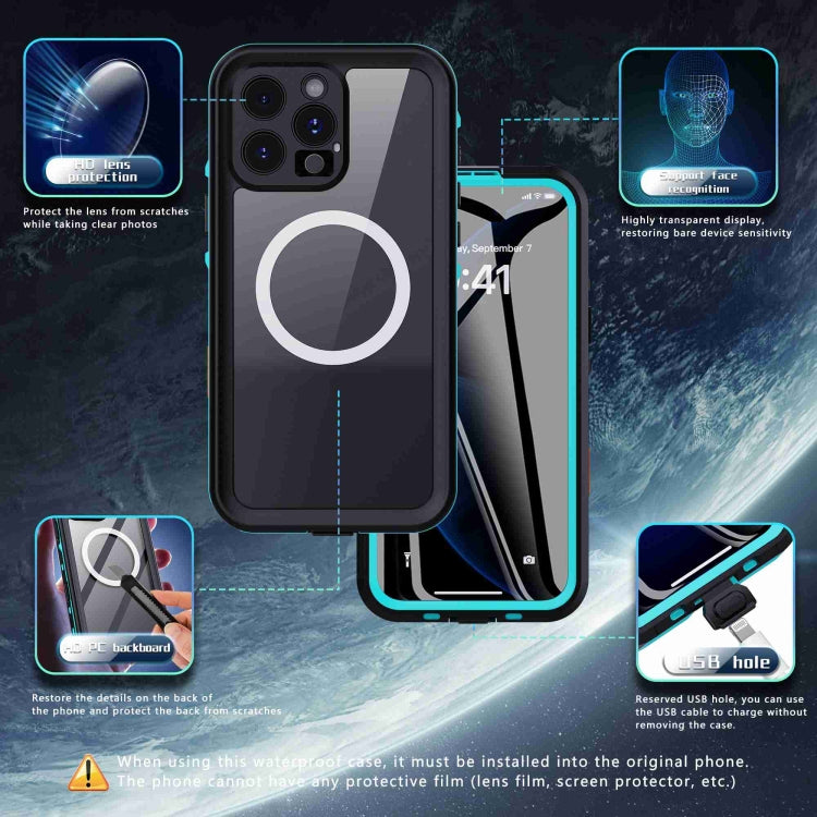 For iPhone 16 Pro Max RedPepper Transparent Dot IP68 Waterproof Triple-proof MagSafe Phone Case(Black Blue)