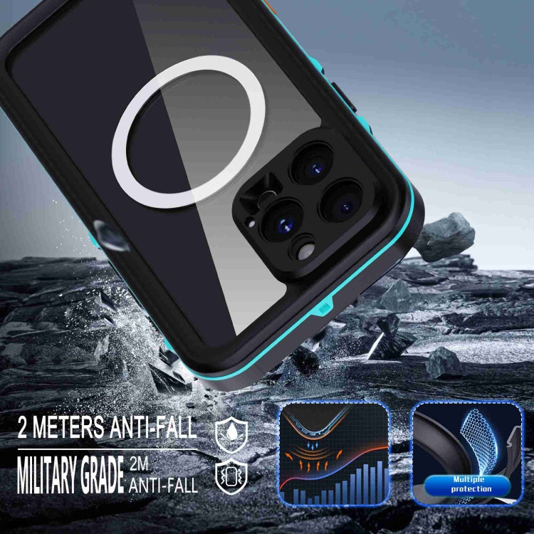 For iPhone 16 Pro Max RedPepper Transparent Dot IP68 Waterproof Triple-proof MagSafe Phone Case(Black Blue)