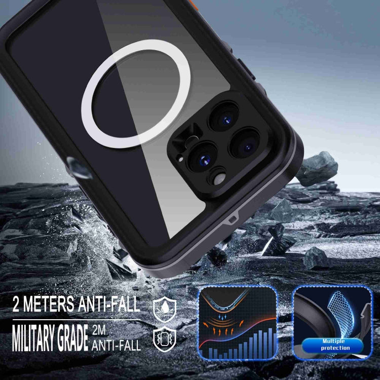 For iPhone 16 Pro Max RedPepper Transparent Dot IP68 Waterproof Triple-proof MagSafe Phone Case(Black Dark Grey)