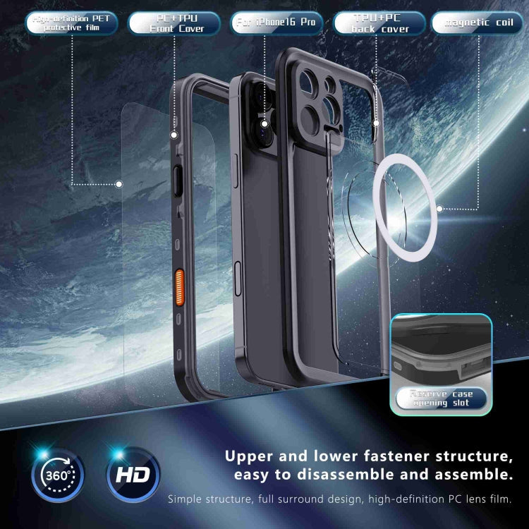 For iPhone 16 Pro Max RedPepper Transparent Dot IP68 Waterproof Triple-proof MagSafe Phone Case(Black Dark Grey)