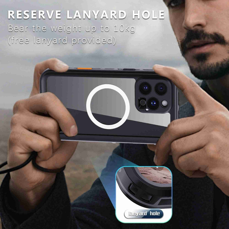 For iPhone 16 Pro Max RedPepper Transparent Dot IP68 Waterproof Triple-proof MagSafe Phone Case(Black Dark Grey)