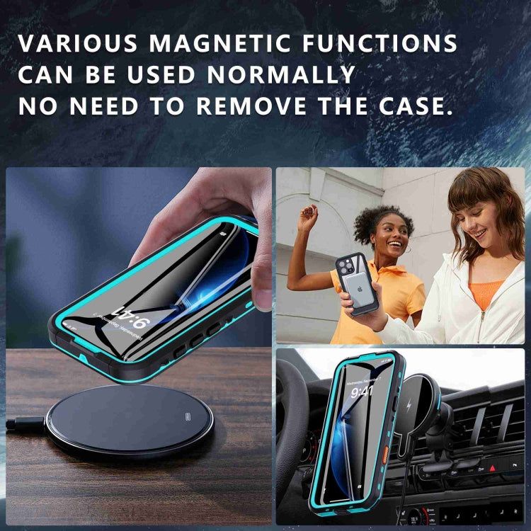 For iPhone 16 Pro RedPepper Transparent Dot IP68 Waterproof Triple-proof MagSafe Phone Case(Black Blue)