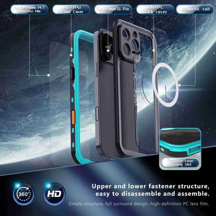 For iPhone 16 Pro RedPepper Transparent Dot IP68 Waterproof Triple-proof MagSafe Phone Case(Black Blue)