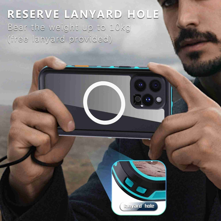 For iPhone 16 Pro RedPepper Transparent Dot IP68 Waterproof Triple-proof MagSafe Phone Case(Black Blue)