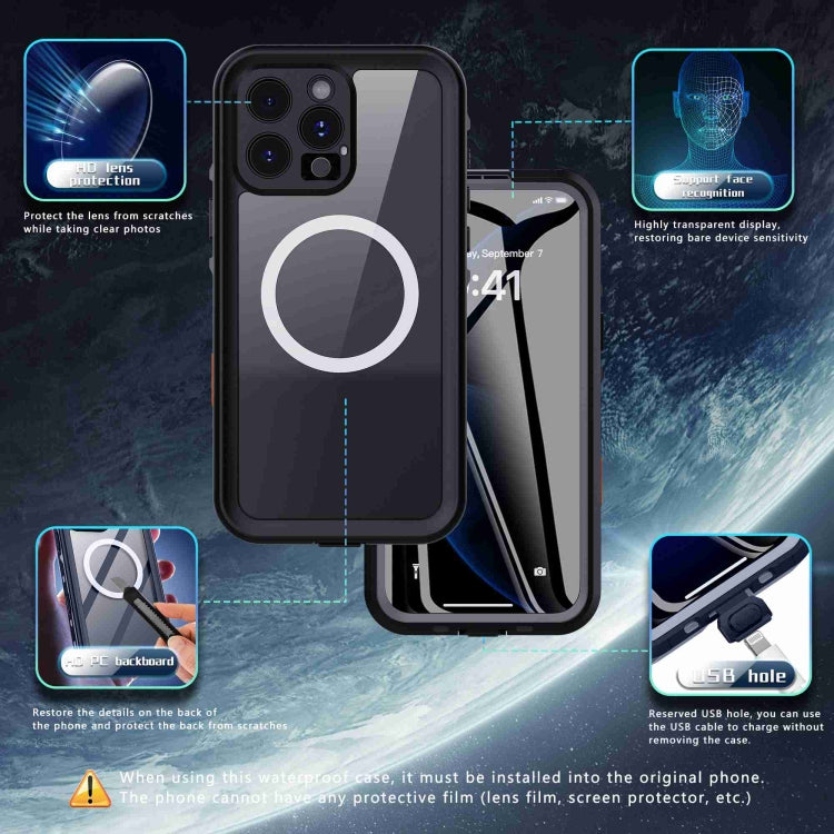 For iPhone 16 Pro RedPepper Transparent Dot IP68 Waterproof Triple-proof MagSafe Phone Case(Black Dark Grey)