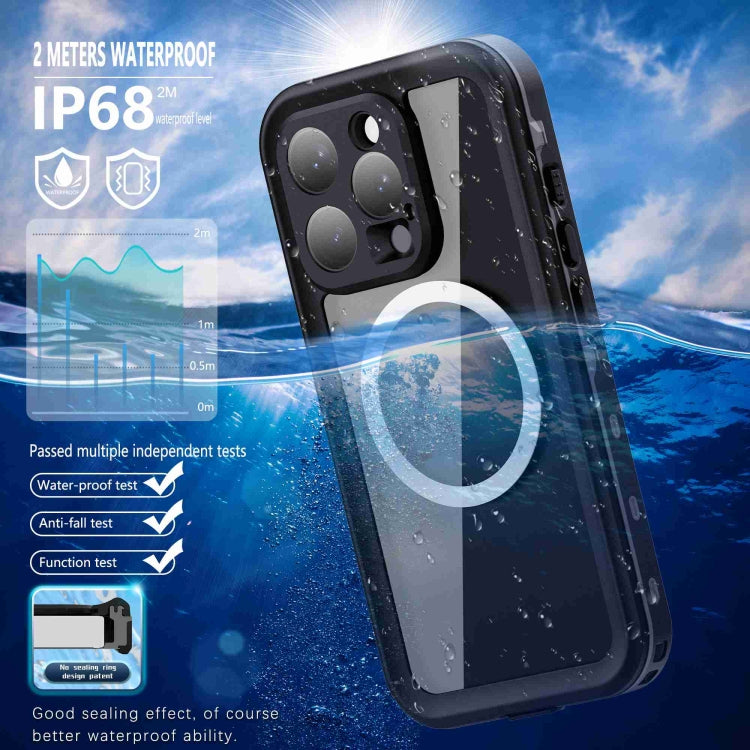 For iPhone 16 Pro RedPepper Transparent Dot IP68 Waterproof Triple-proof MagSafe Phone Case(Black Dark Grey)