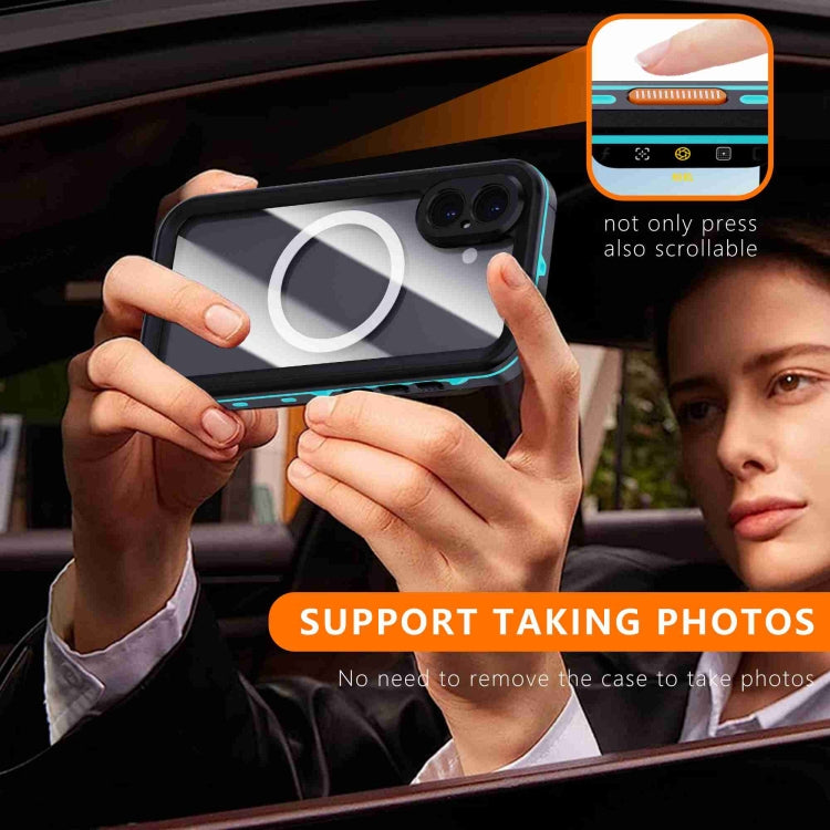 For iPhone 16 Plus RedPepper Transparent Dot IP68 Waterproof Triple-proof MagSafe Phone Case(Black Blue)