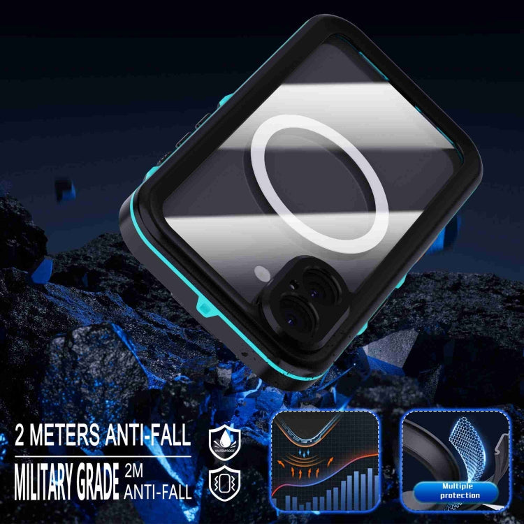 For iPhone 16 Plus RedPepper Transparent Dot IP68 Waterproof Triple-proof MagSafe Phone Case(Black Blue)