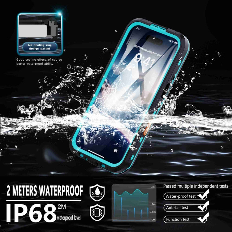 For iPhone 16 Plus RedPepper Transparent Dot IP68 Waterproof Triple-proof MagSafe Phone Case(Black Blue)