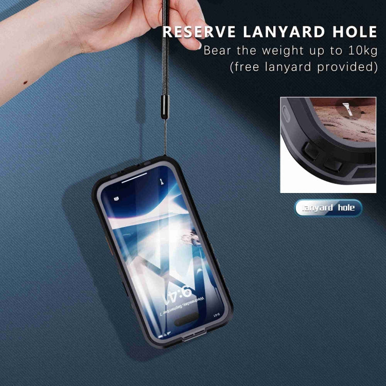 For iPhone 16 Plus RedPepper Transparent Dot IP68 Waterproof Triple-proof MagSafe Phone Case(Black Dark Grey)