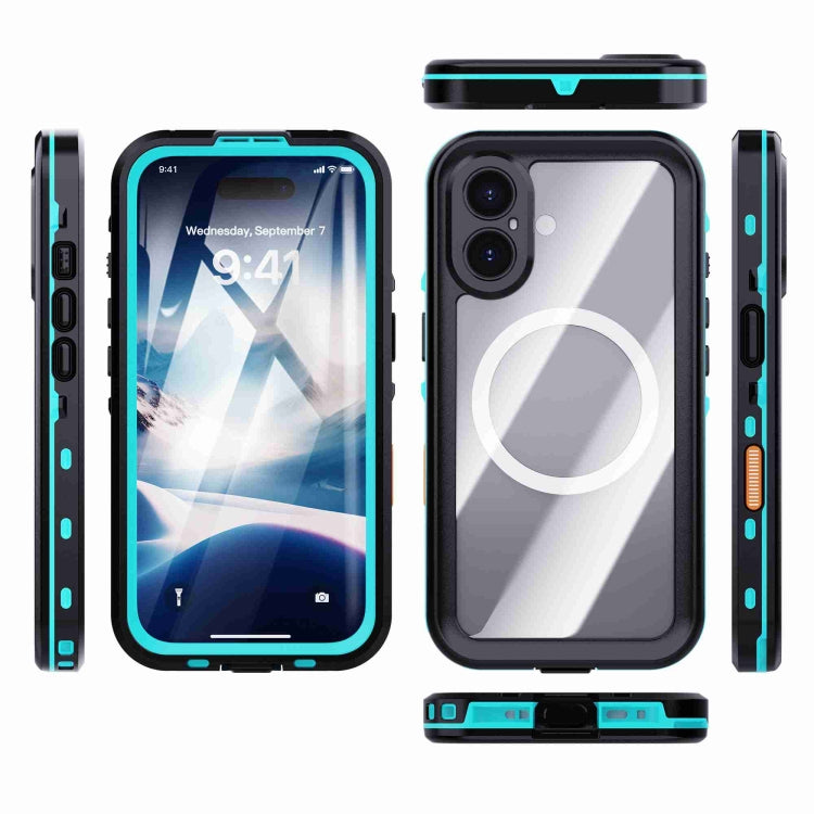 For iPhone 16 RedPepper Transparent Dot IP68 Waterproof Triple-proof MagSafe Phone Case(Black Blue)