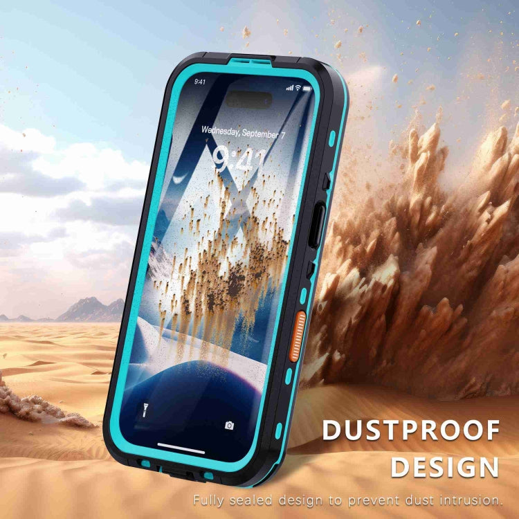 For iPhone 16 RedPepper Transparent Dot IP68 Waterproof Triple-proof MagSafe Phone Case(Black Blue)