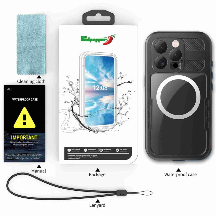 For iPhone 16 Pro RedPepper IP68 Waterproof Triple-proof MagSafe Phone Case(Black)