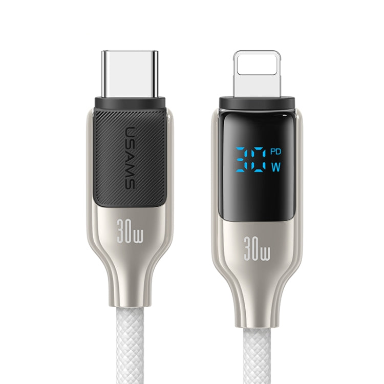 USAMS SJ741 30W USB-C / Type-C to 8 Pin Zinc Alloy Digital Display Fast Data Cable, Length: 1.2m(Titanium)