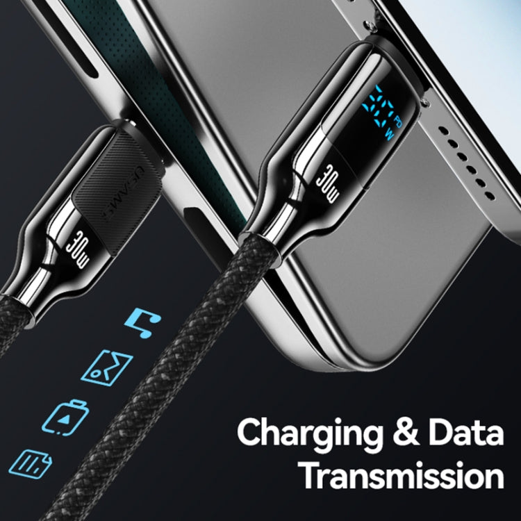USAMS SJ741 30W USB-C / Type-C to 8 Pin Zinc Alloy Digital Display Fast Data Cable, Length: 1.2m(Titanium)