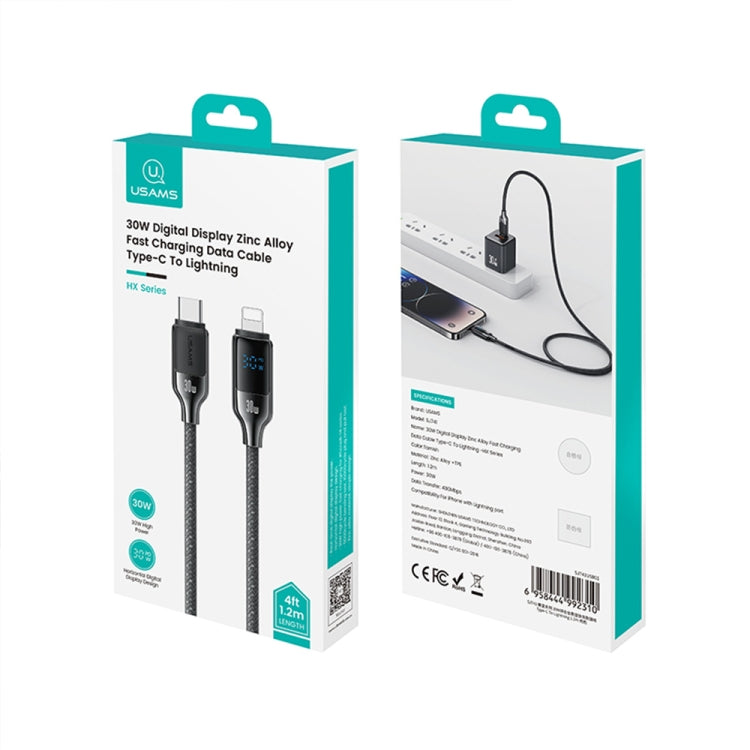 USAMS SJ741 30W USB-C / Type-C to 8 Pin Zinc Alloy Digital Display Fast Data Cable, Length: 1.2m(Titanium)