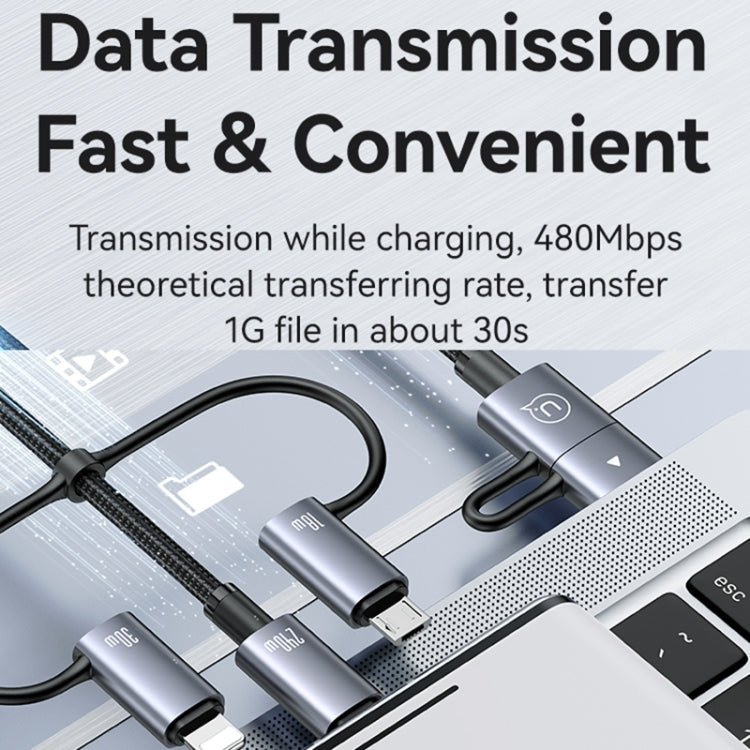 USAMS SJ737 240W 6 in 1 Aluminum Alloy Fast Data Charging Cable, Length: 1.2m(Gun Color)